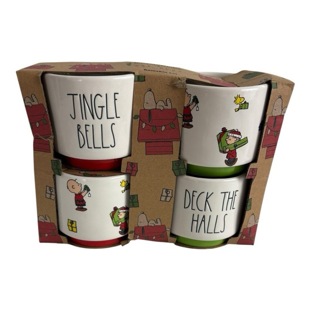 Peanuts Charlie Brown Set of 4 Ramekin Jingle Bells Woodstock Holiday Gift NEW